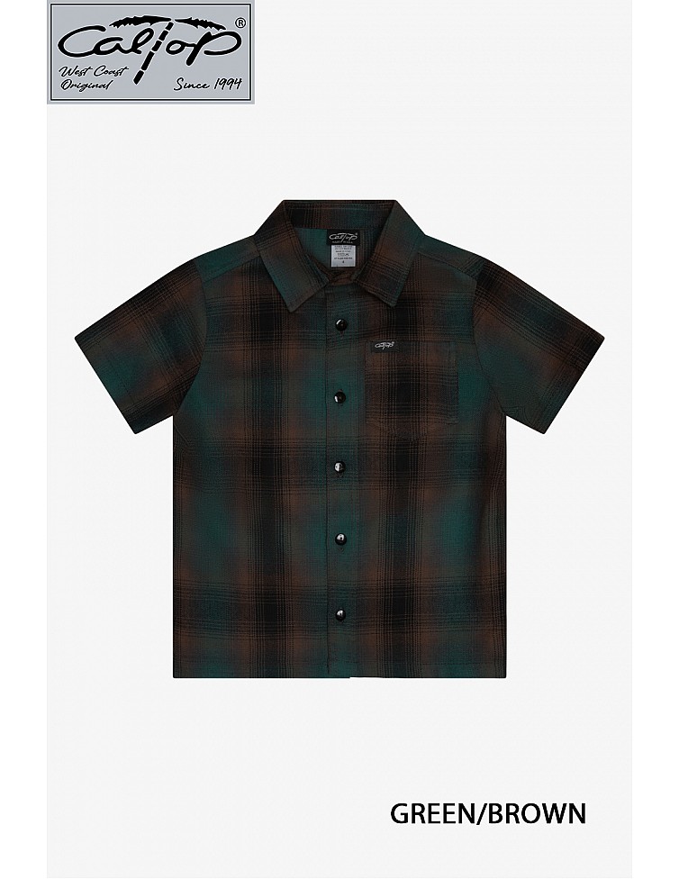 KS001 S/S PLAID : GREEN-BROWN